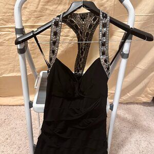 Black Mini Dress with stripes covered with silver and black sequins and sparkles